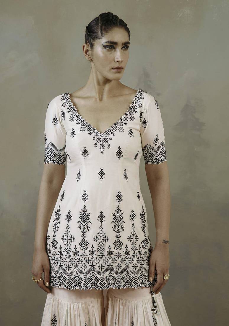 Lightest Pale Shade Pink Colored Embroidered Chanderi Cotton Salwar Kameez