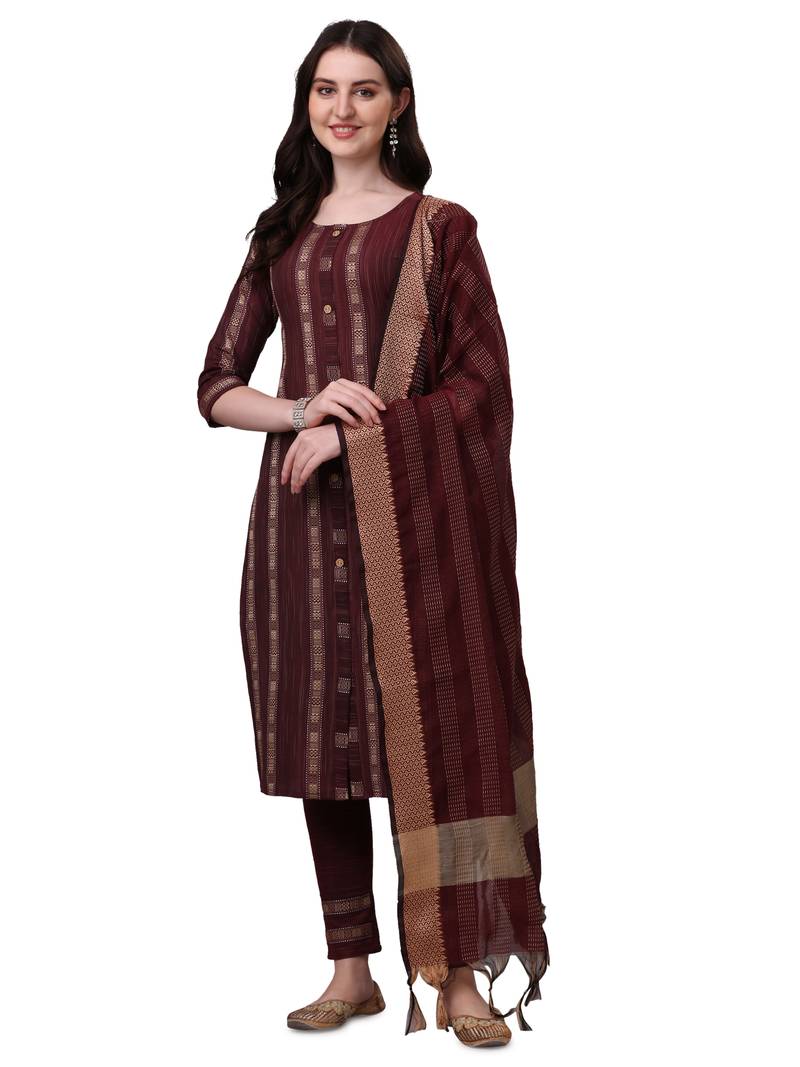 WILNERCROWN Designer  calf length ethnic set kurta, pant and dupatta set for women for casual and festive wear