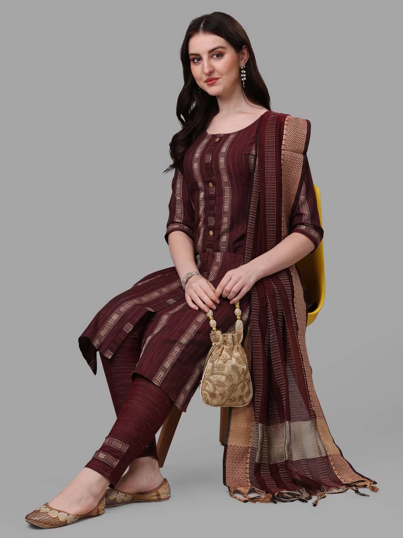 WILNERCROWN Designer  calf length ethnic set kurta, pant and dupatta set for women for casual and festive wear