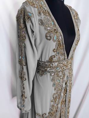 Gray Georgette Stone and Sequin Work Moroccan Kaftan for Women 2