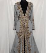 Gray Georgette Stone and Sequin Work Moroccan Kaftan for Women