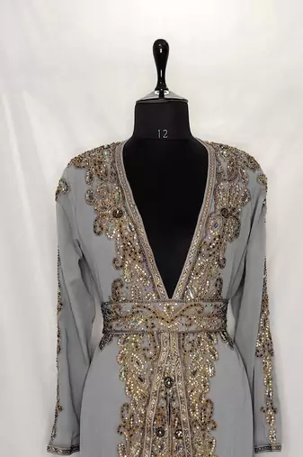 Gray Georgette Stone and Sequin Work Moroccan Kaftan for Women