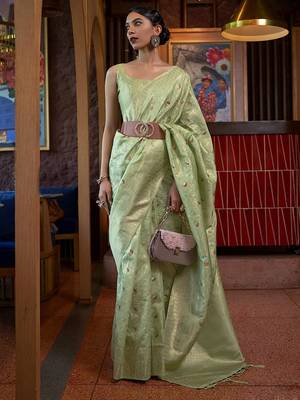 Green Kirpan Womens silk Blend Light Green Woven Designer Saree With Blouse For Women 1