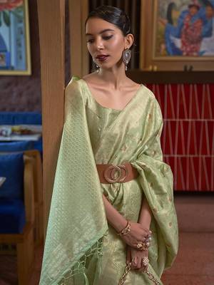 Green Kirpan Womens silk Blend Light Green Woven Designer Saree With Blouse For Women 2