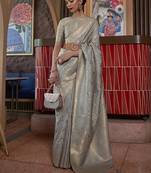 Grey Kirpan Womens silk Blend Light Green Woven Designer Saree With Blouse For Women