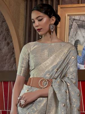 Grey Kirpan Womens silk Blend Light Green Woven Designer Saree With Blouse For Women 3