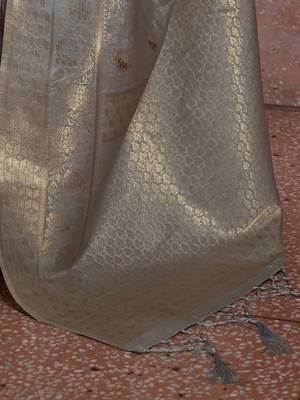 Grey Kirpan Womens silk Blend Light Green Woven Designer Saree With Blouse For Women 4