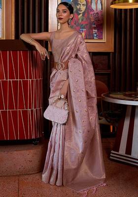 Pink Kirpan Womens silk Blend Light Green Woven Designer Saree With Blouse For Women 1