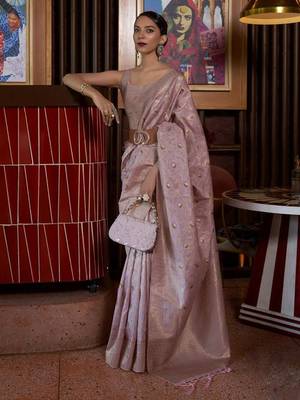 Pink Kirpan Womens silk Blend Light Green Woven Designer Saree With Blouse For Women 2