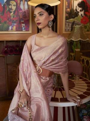 Pink Kirpan Womens silk Blend Light Green Woven Designer Saree With Blouse For Women 3