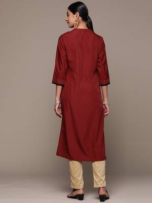Ziyaa women's maroon crepe straight kurta 3