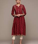 Ziyaa women's maroon viscose santoon flare kurta