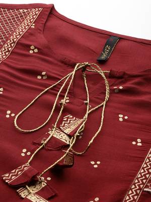 Ziyaa women's maroon viscose santoon flare kurta 4