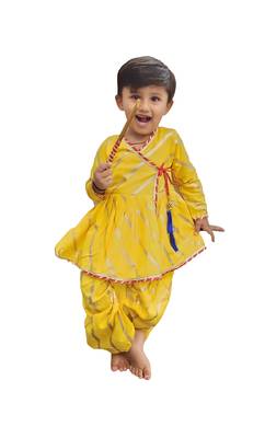 Aglare Krishna..Embroidered Angarkha Top ,kedia dress for Janmashtami and Navratri.BOY AND GIRL. Yellow yellow 5