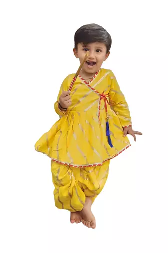 Aglare Krishna..Embroidered Angarkha Top ,kedia dress for Janmashtami and Navratri.BOY AND GIRL. Yellow yellow