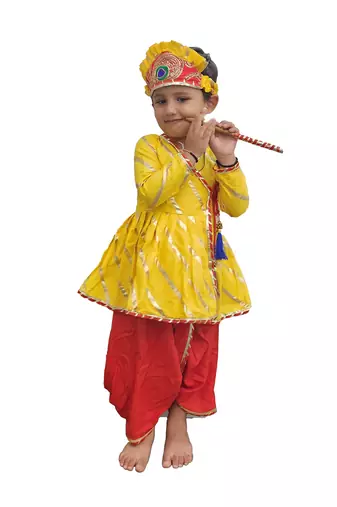Aglare Krishna..Embroidered Angarkha Top ,kedia dress for Janmashtami and Navratri.BOY AND GIRL. Yellow red