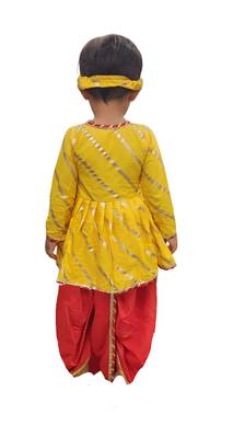 Aglare Krishna..Embroidered Angarkha Top ,kedia dress for Janmashtami and Navratri.BOY AND GIRL. Yellow red 3