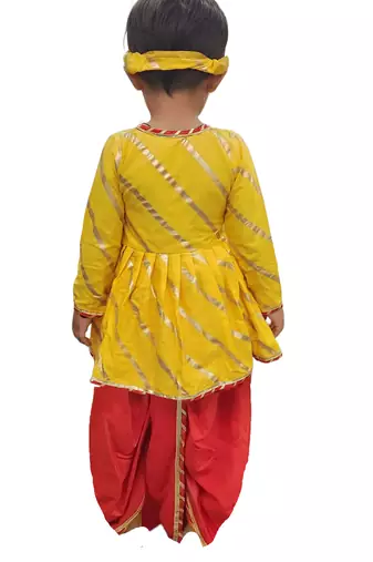 Aglare Krishna..Embroidered Angarkha Top ,kedia dress for Janmashtami and Navratri.BOY AND GIRL. Yellow red