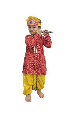 Aglare Krishna..Embroidered Kurta Top ,Kurta dress for Janmashtami and Navratri.BOY AND GIRL. Red Yellow 1