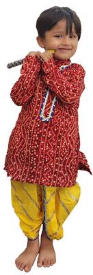 Aglare Krishna..Embroidered Kurta Top ,Kurta dress for Janmashtami and Navratri.BOY AND GIRL. Red Yellow blue lace 1