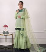 Emerald green double layer gharara set