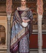 Cobalt blue color silk blend ajarak design saree