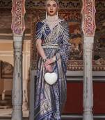 Blue color silk blend ajarak design saree