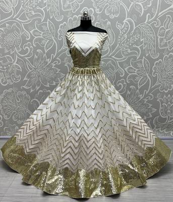  White Multi Zari And Sequins Embroidered Net Semi Stitched Lehenga 6