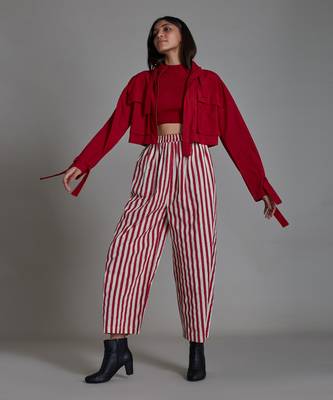 Red cover smocked re jacket set 1
