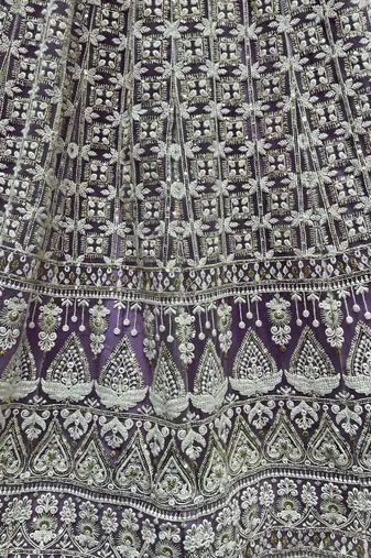 Light Purple Fancy Sequins Embroidered With Viscous Kantha Thread Work Bridal Net Party Wear Lehenga Choli