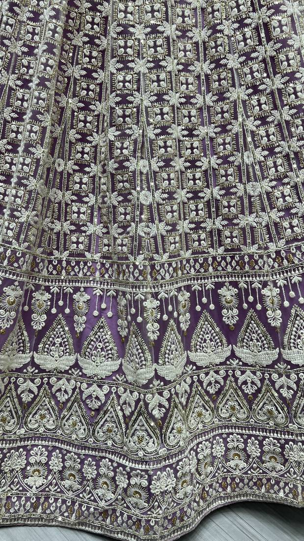 Light Purple Fancy Sequins Embroidered With Viscous Kantha Thread Work Bridal Net Party Wear Lehenga Choli