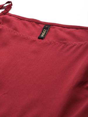 Ziyaa women's maroon crepe kurta, sharara and dupatta set 4