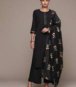 Ziyaa women's black crepe kurta, palazzo and dupatta set