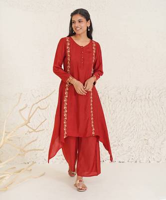 Brick red rose tone kurta 1