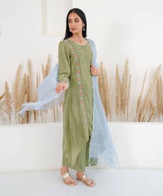 Moss green tone kurta set 1