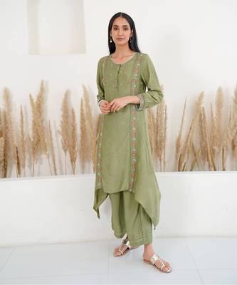 Moss green tone kurta set 2