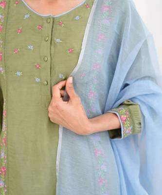 Moss green tone kurta set 3