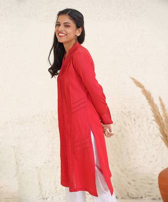 Poppy red kurta set 3