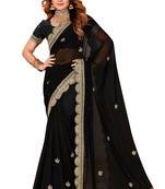 Black heavy coding sequence embroidery work georgette party wear with blouse