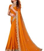 Mustard heavy coding sequence embroidery work georgette party wear with blouse