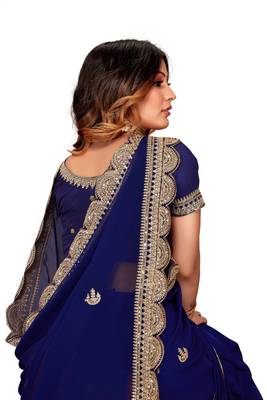 Navy blue heavy coding sequence embroidery work georgette party wear with blouse 2