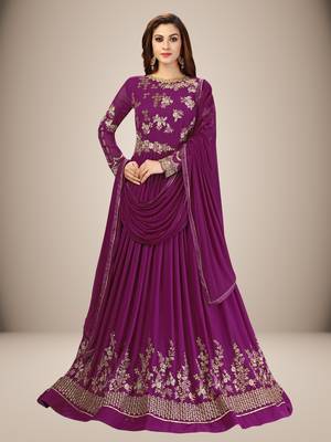 Trendmalls Purple Anarkali Suit Embroidery Nazneen Salwar Suit Set 1