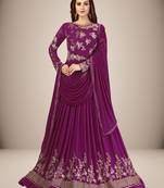 Trendmalls Purple Anarkali Suit Embroidery Nazneen Salwar Suit Set