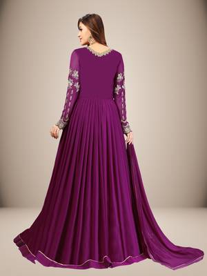 Trendmalls Purple Anarkali Suit Embroidery Nazneen Salwar Suit Set 3