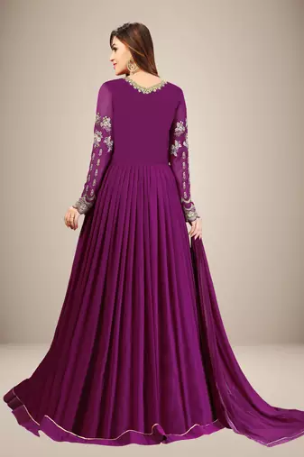 Trendmalls Purple Anarkali Suit Embroidery Nazneen Salwar Suit Set