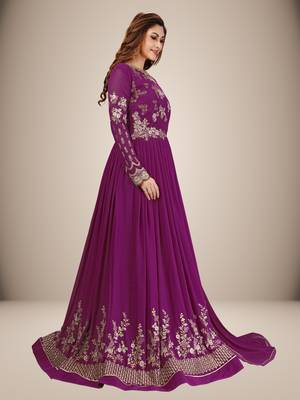 Trendmalls Purple Anarkali Suit Embroidery Nazneen Salwar Suit Set 4