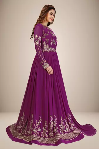 Trendmalls Purple Anarkali Suit Embroidery Nazneen Salwar Suit Set