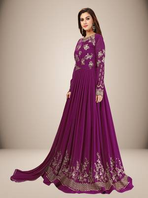 Trendmalls Purple Anarkali Suit Embroidery Nazneen Salwar Suit Set 5