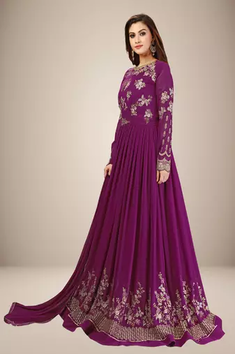 Trendmalls Purple Anarkali Suit Embroidery Nazneen Salwar Suit Set
