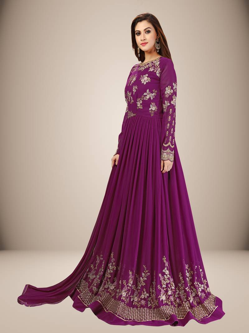 Purple Anarkali Suit Embroidery Nazneen Salwar Suit Set